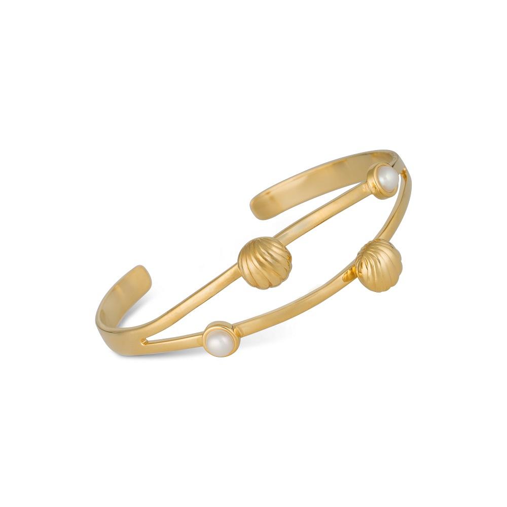 Gold Plated Silver Bracelet with Golden Bells and White Pearls