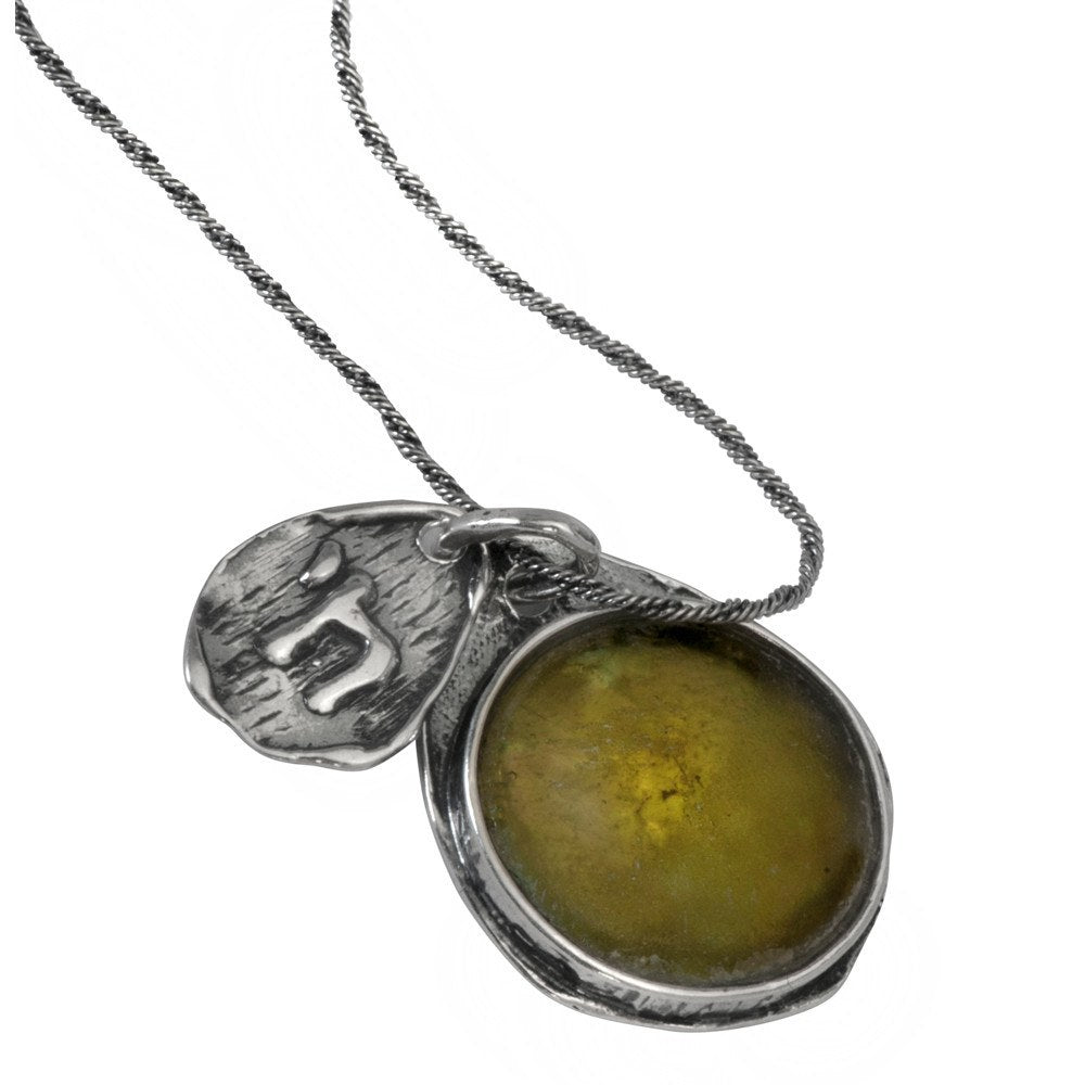 Teardrop Roman Glass & Chai Necklace